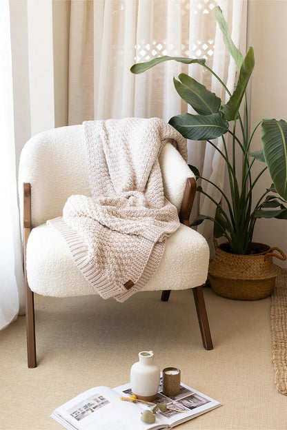 Mocha Knitted Blanket 130x170 Cream