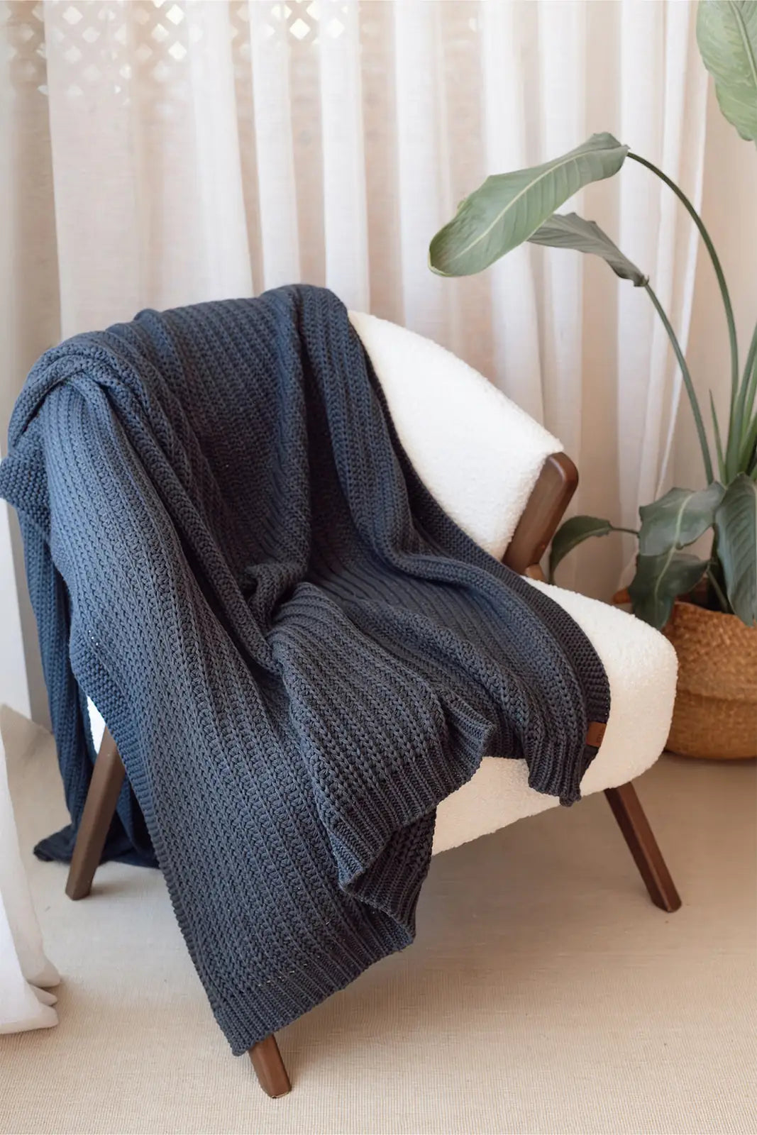 Night Knitted Blanket 130x170 Navy Blue