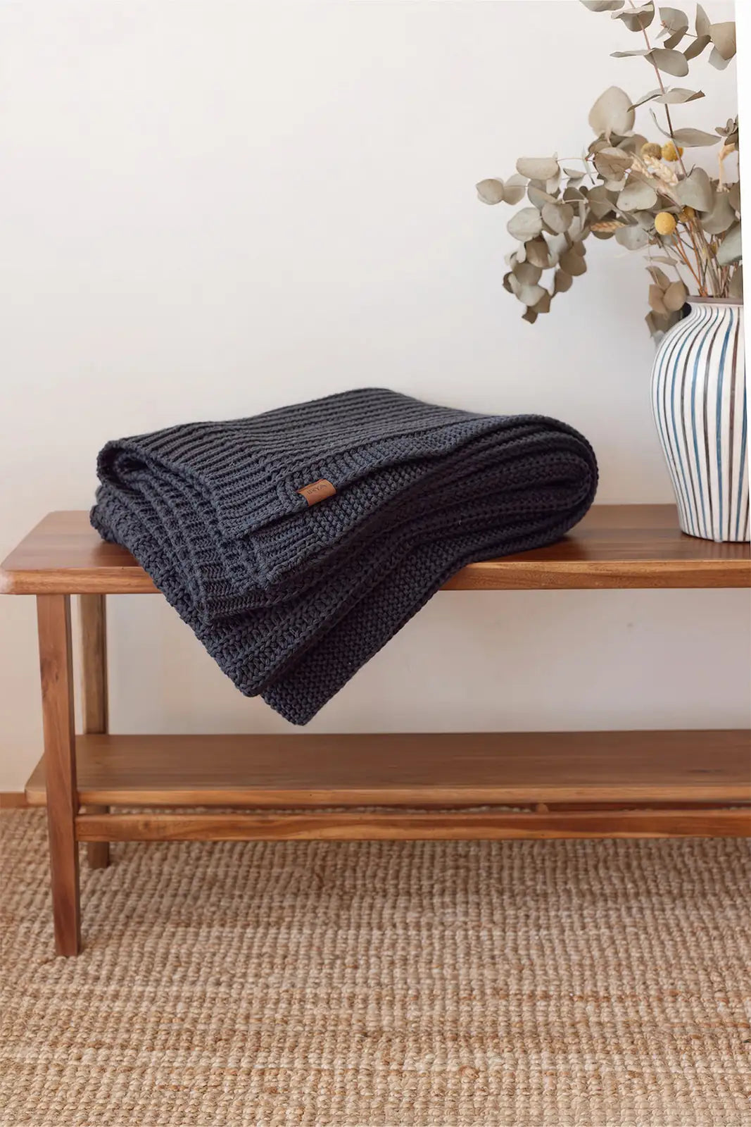 Night Knitted Blanket 130x170 Navy Blue