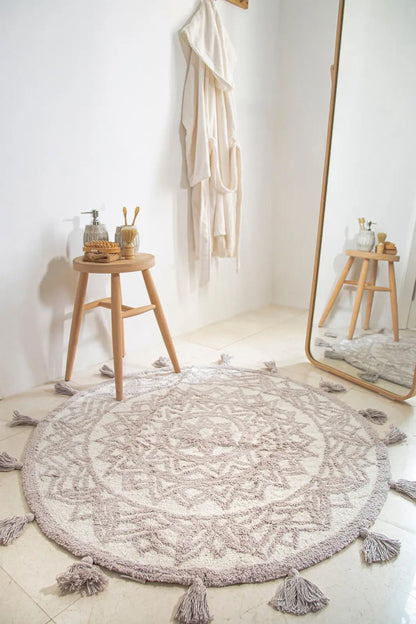 Pina Yuvarlak Banyo Paspası %100 Pamuk 100x100 Gri