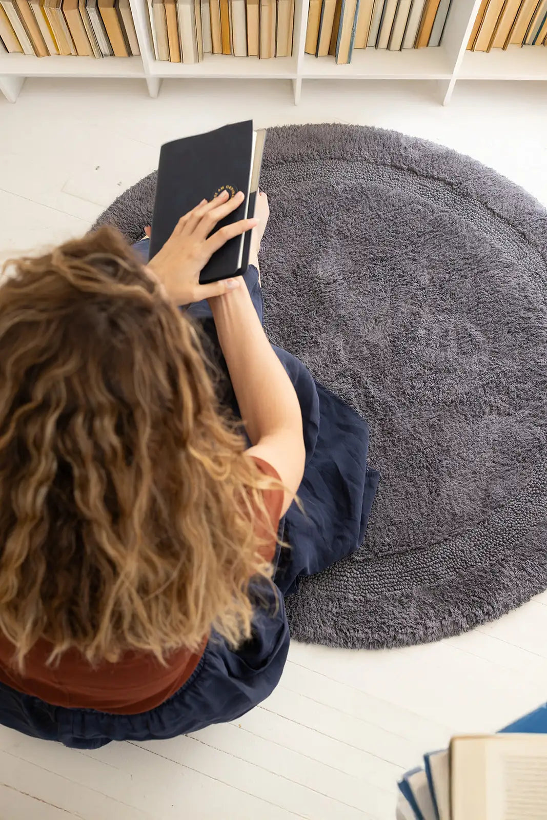 Puffed Round Bath Mat 100% Cotton 100x100 Anthracite
