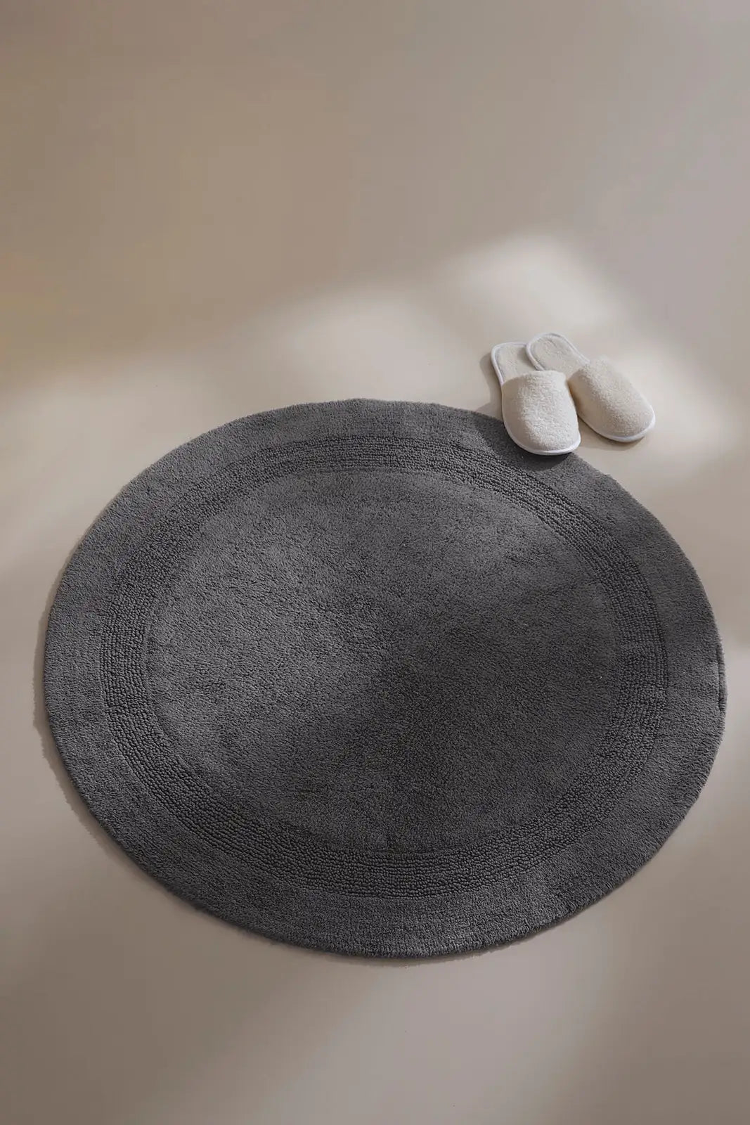 Puffed Round Bath Mat 100% Cotton 100x100 Anthracite