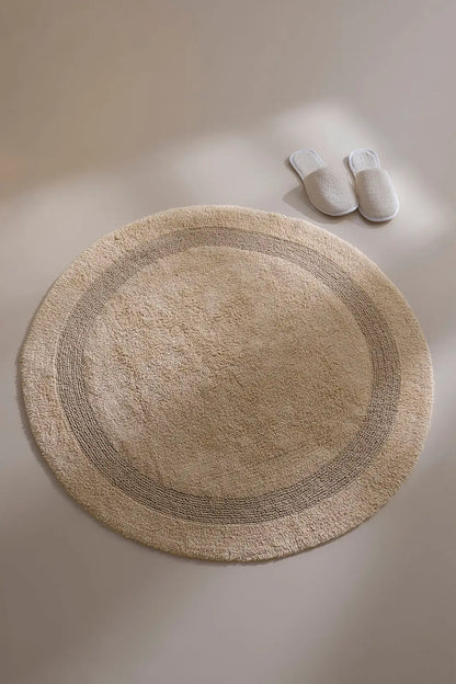 Puffed Round Bath Mat 100% Cotton 100x100 Beige