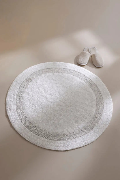 Puffed Yuvarlak Banyo Paspası %100 Pamuk 100x100 Ekru