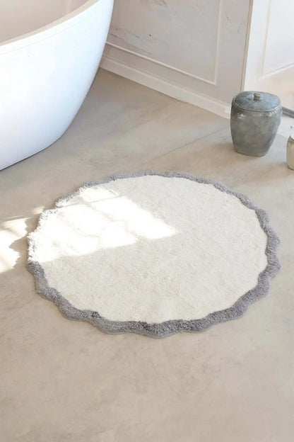 Scallop Round Bamboo Bath Mat 90x90 Grey