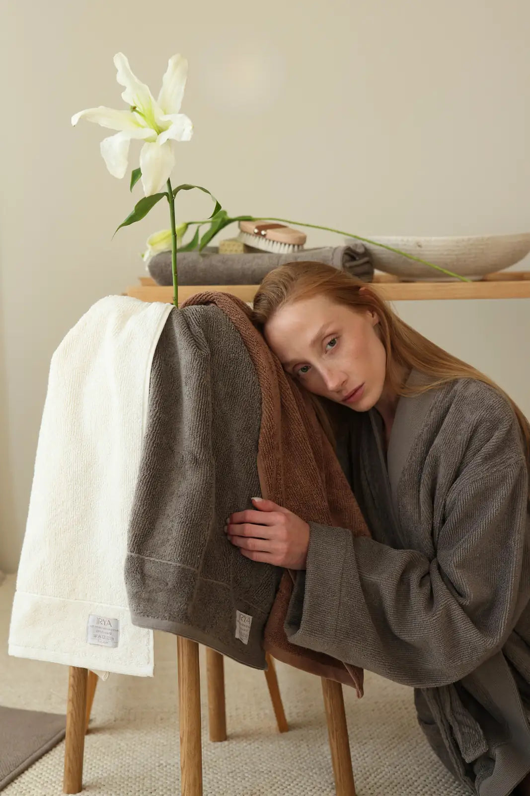 Solena %100 Pamuk Kadın Bornoz Gri