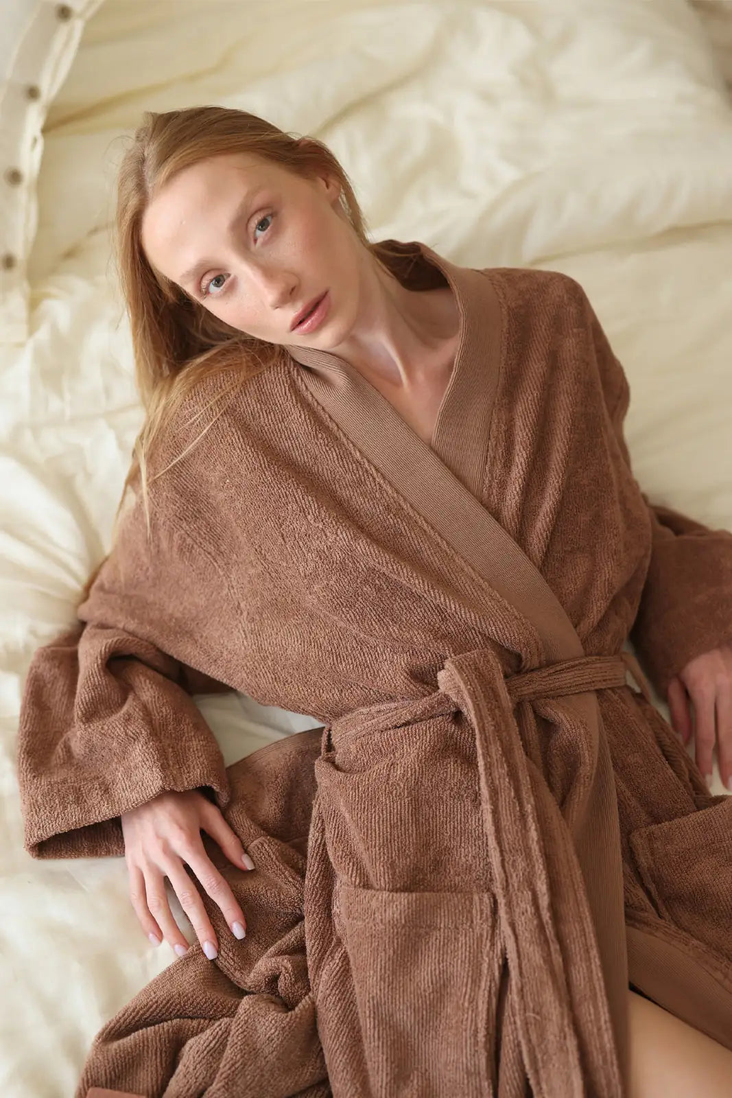 Solena %100 Pamuk Kadın Bornoz Kahve