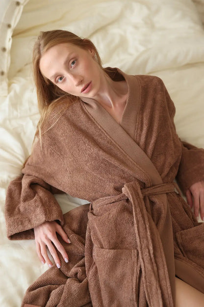Solena %100 Pamuk Kadın Bornoz Kahve