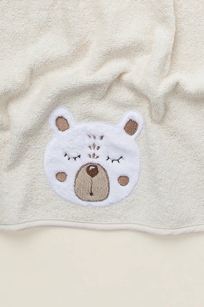 Teddy 2-Piece Organic Newborn Gift Set Cream | Towel, Bib