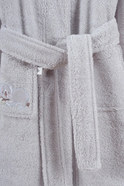 Tiny Koala Organik Pamuk Nakışlı Çocuk Bornoz Gri