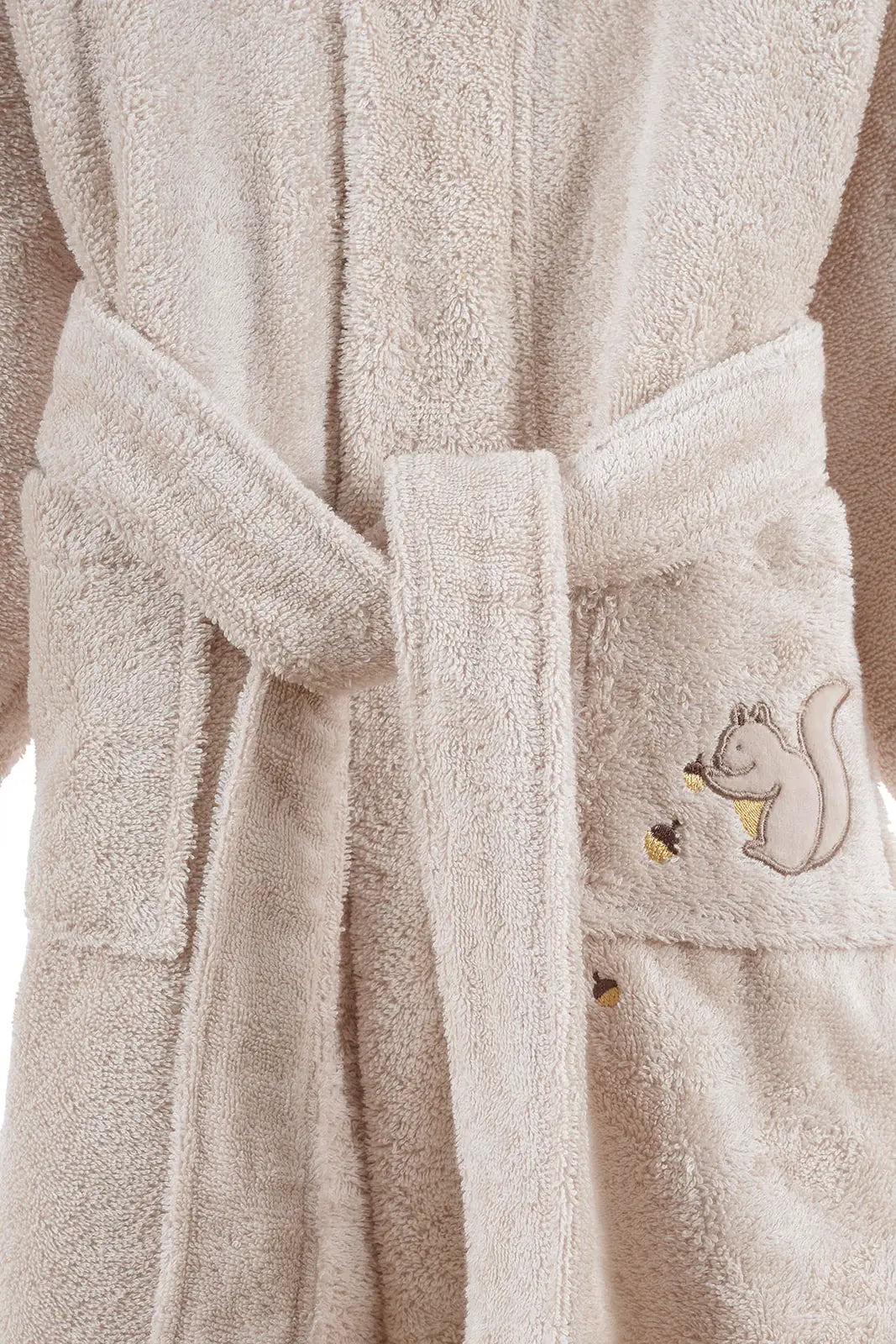 Tiny Squirrel Organic Cotton Embroidered Kids Bathrobe Beige