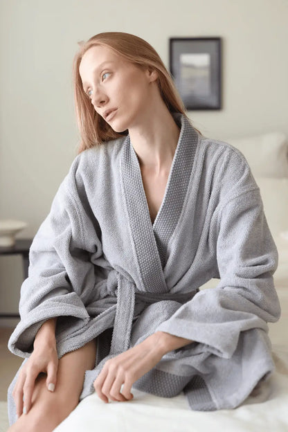 Travertine %100 Pamuk Kadın Bornoz Gri