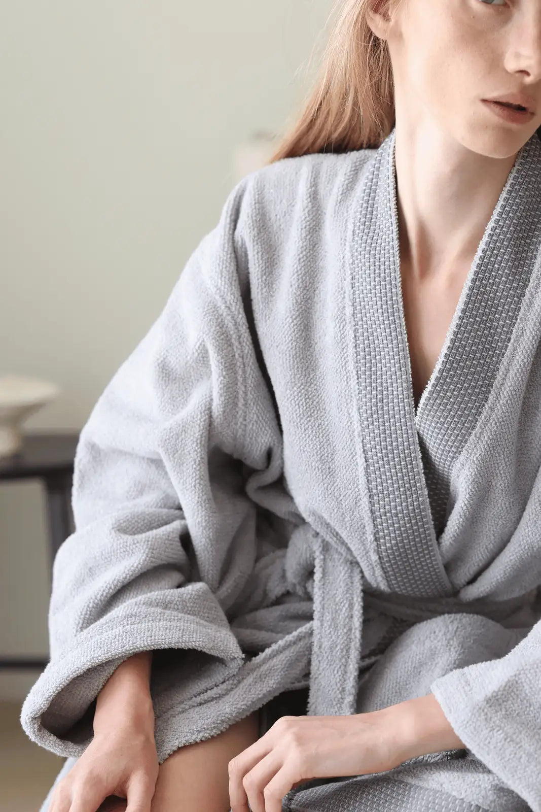 Travertine %100 Pamuk Kadın Bornoz Gri