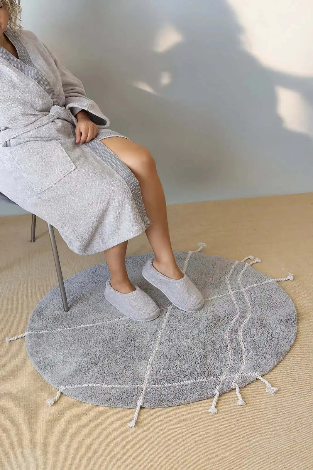 Travertine Yuvarlak Banyo Paspası %100 Pamuk 100x100 Gri