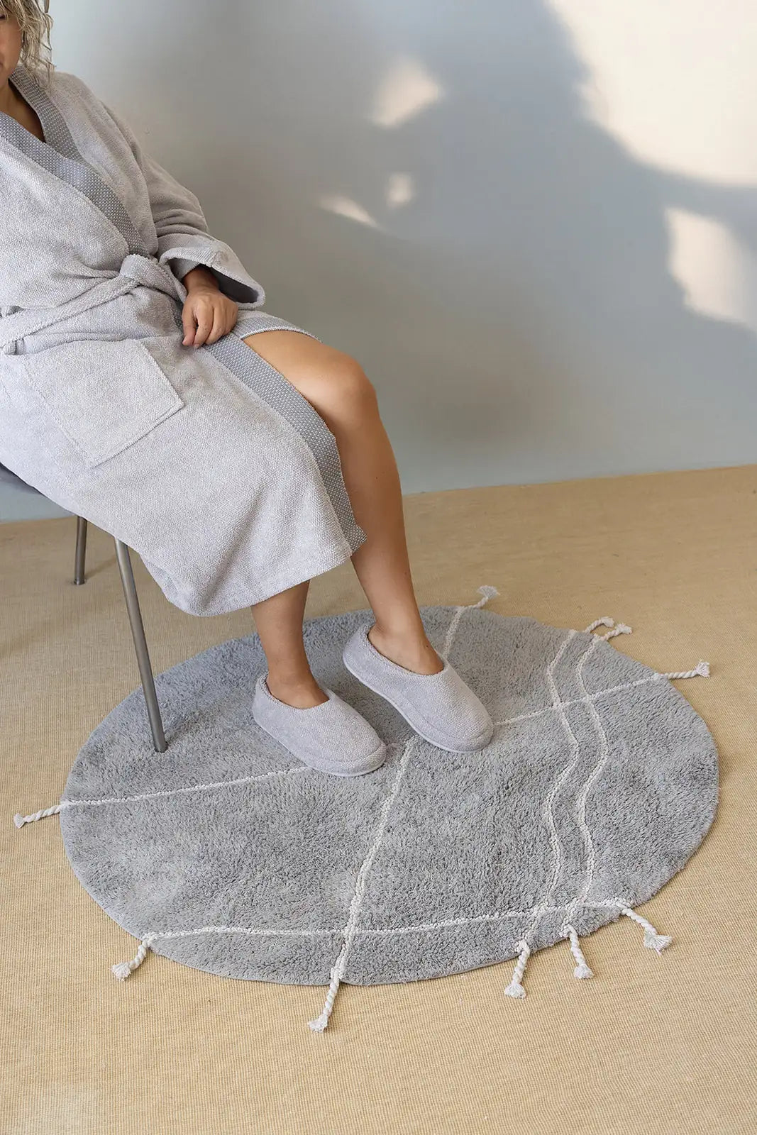 Travertine Yuvarlak Banyo Paspası %100 Pamuk 100x100 Gri