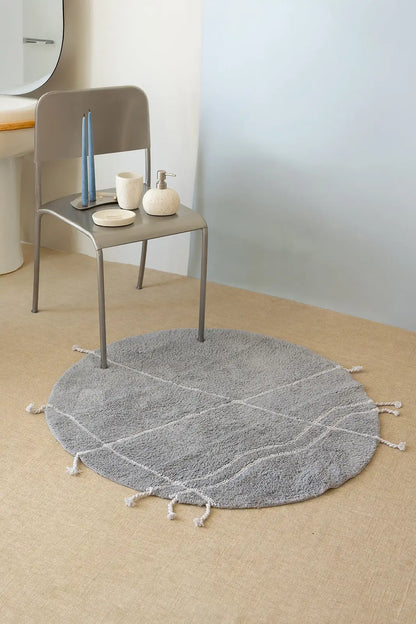 Travertine Yuvarlak Banyo Paspası %100 Pamuk 100x100 Gri