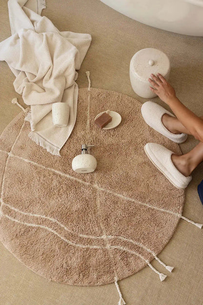 Travertine Round Bath Mat 100% Cotton 100x100 Brown