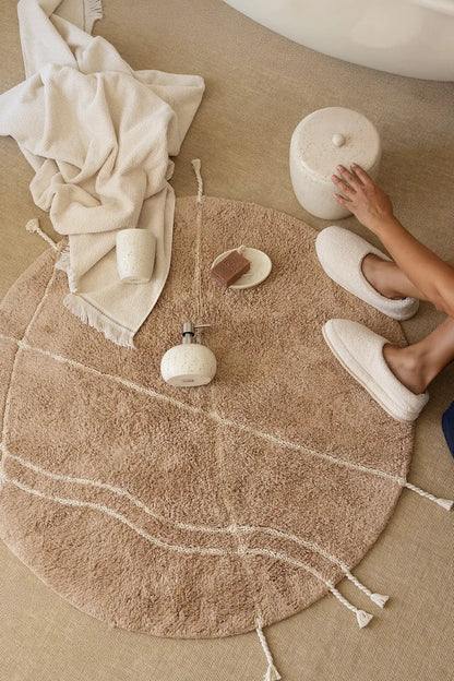 Travertine Yuvarlak Banyo Paspası %100 Pamuk 100x100 Kahverengi