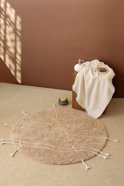 Travertine Yuvarlak Banyo Paspası %100 Pamuk 100x100 Kahverengi