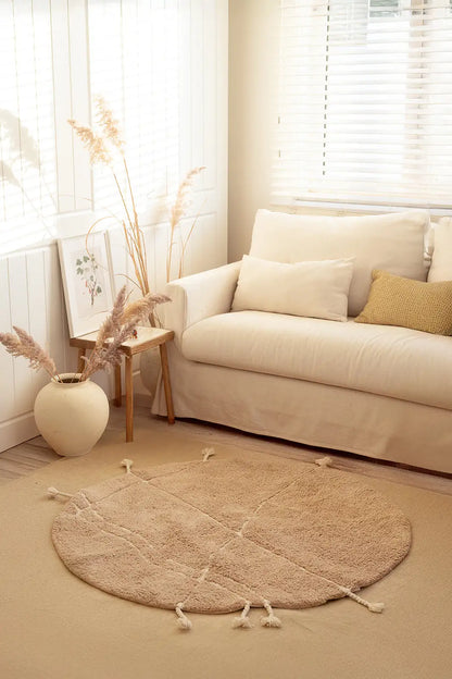 Travertine Yuvarlak Banyo Paspası %100 Pamuk 100x100 Kahverengi