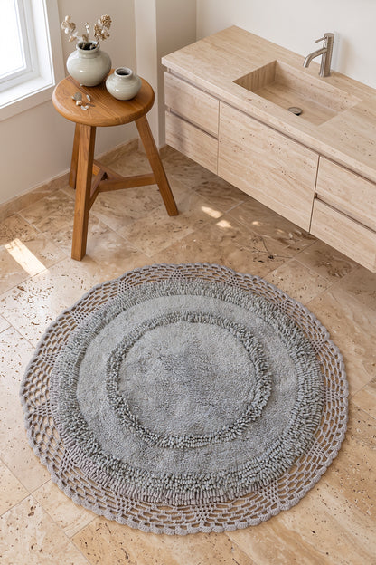 Moon Yuvarlak %100 Pamuk Banyo Paspası 90x90 Cm Bulut Gri