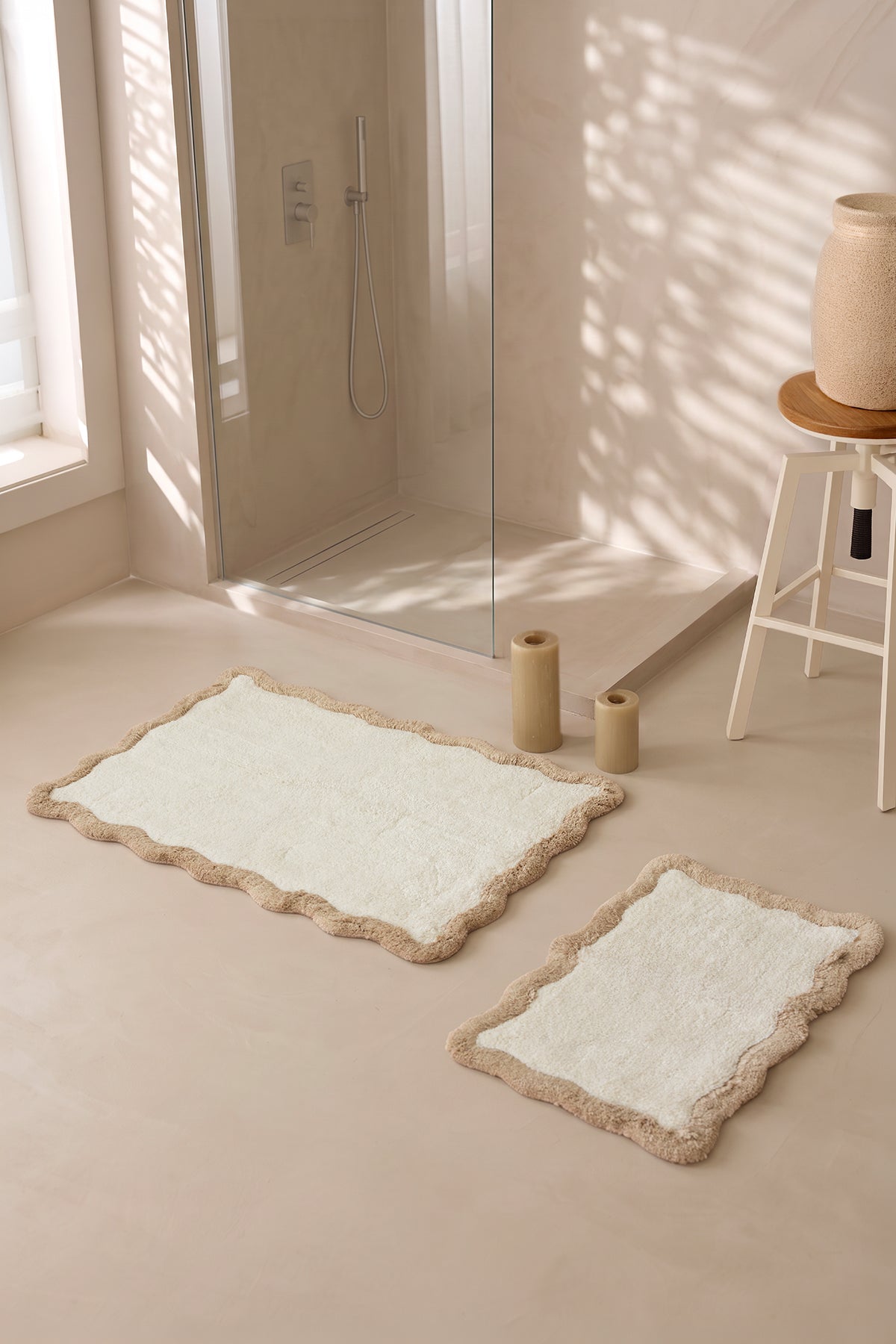 Scallop Takım Bambu Banyo Paspası 40x60+60x90 Cm Bej