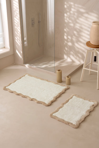 Scallop Takım Bambu Banyo Paspası 40x60+60x90 Cm Bej