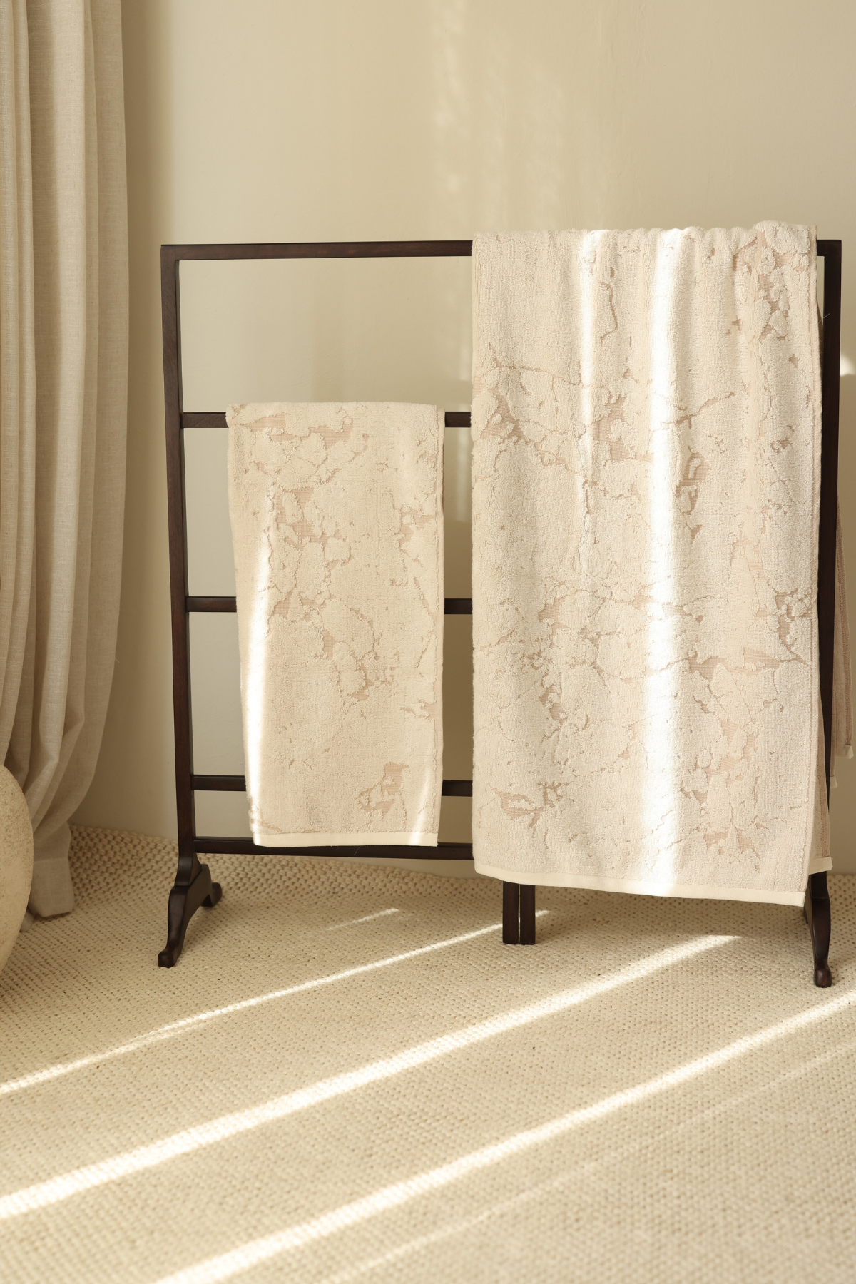 Marble %100 Pamuk Jakarlı Banyo Havlusu 70x140 cm Krem