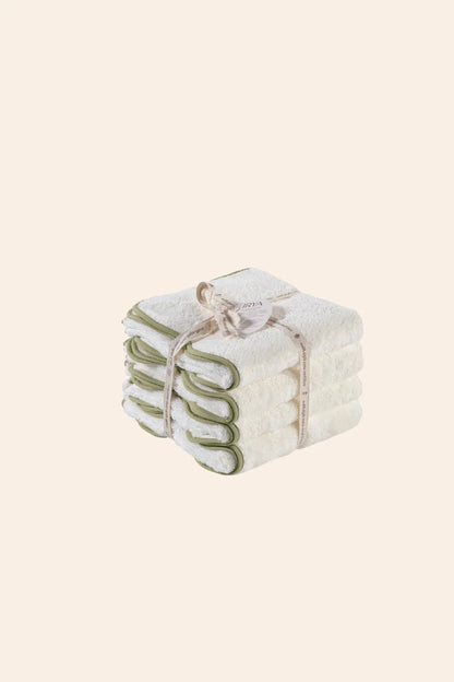Scallop %100 Pamuk Havlu Seti Ecru+Olive
