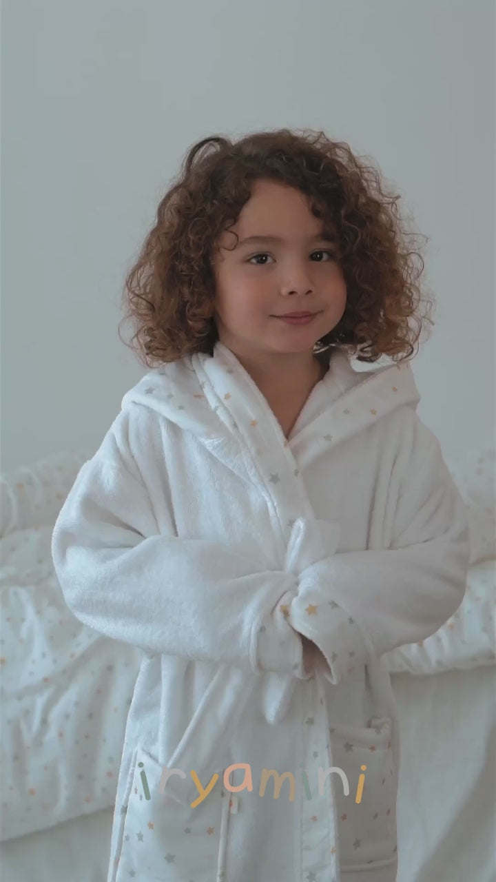 Dreamer Organic Cotton Muslin Detailed Kids Bathrobe White