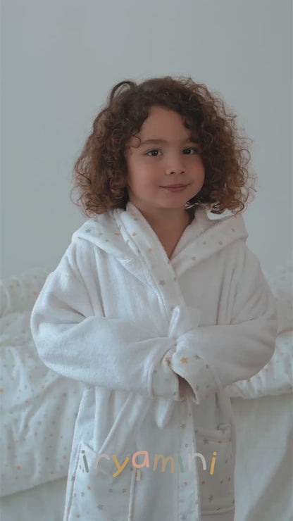 Dreamer Organic Cotton Muslin Detailed Kids Bathrobe White