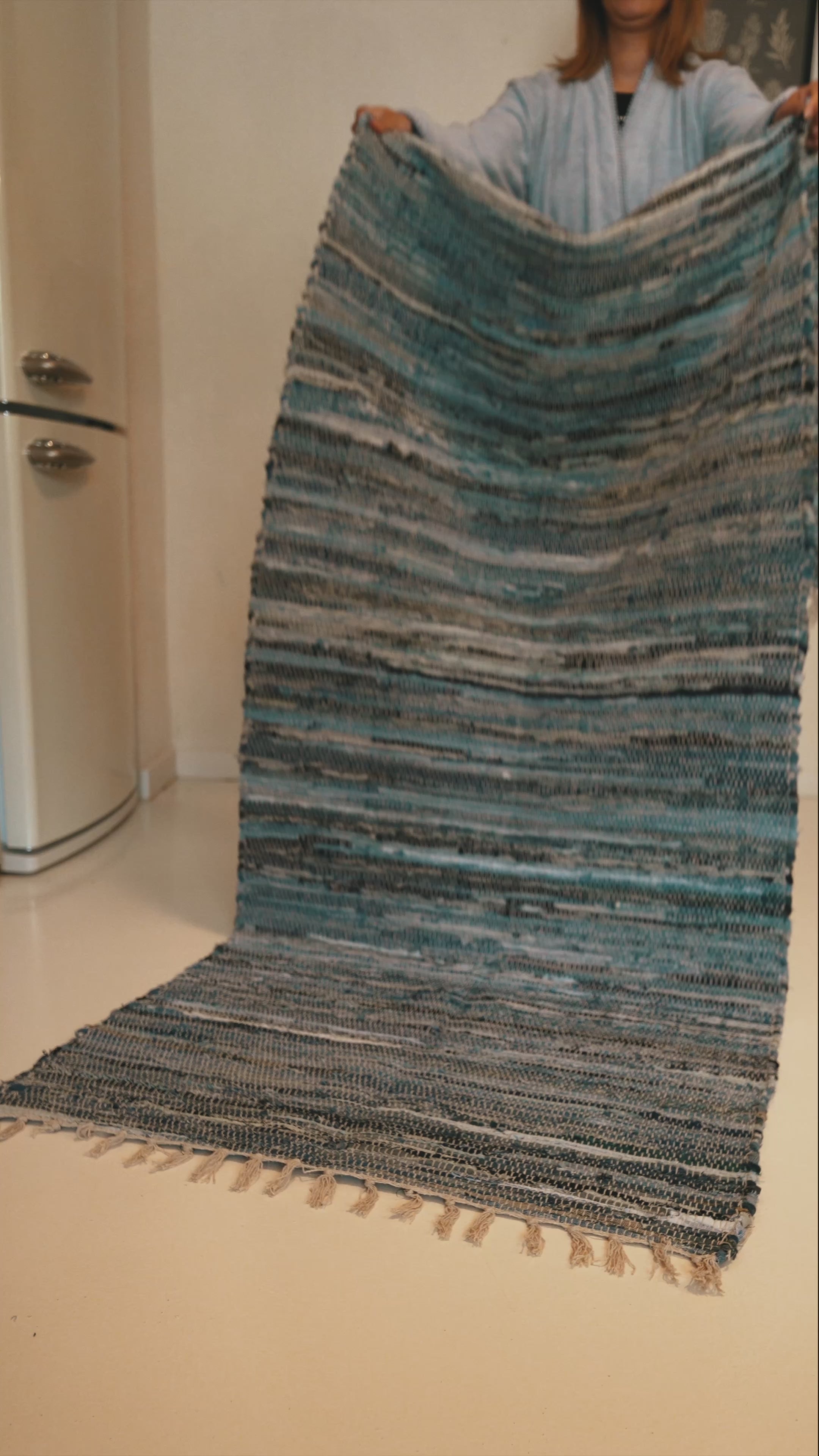 Videoyu yükle: Checker Denim Kilim Ekru/İndigo 120x180