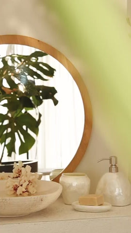 Load video: Nora Yuvarlak Banyo Paspası %100 Pamuk 90x90 Bej