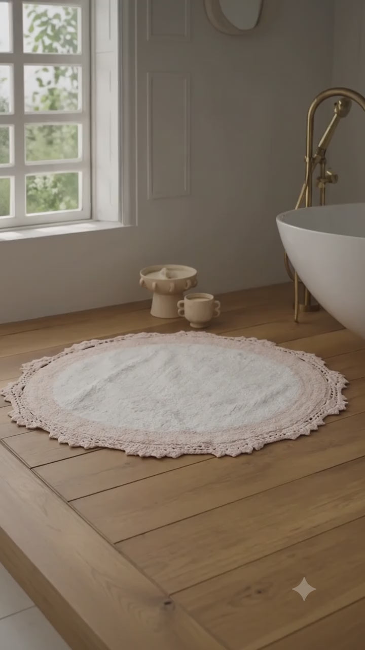 Load video: Doreen Round Bath Mat 100% Cotton 90x90 Pink
