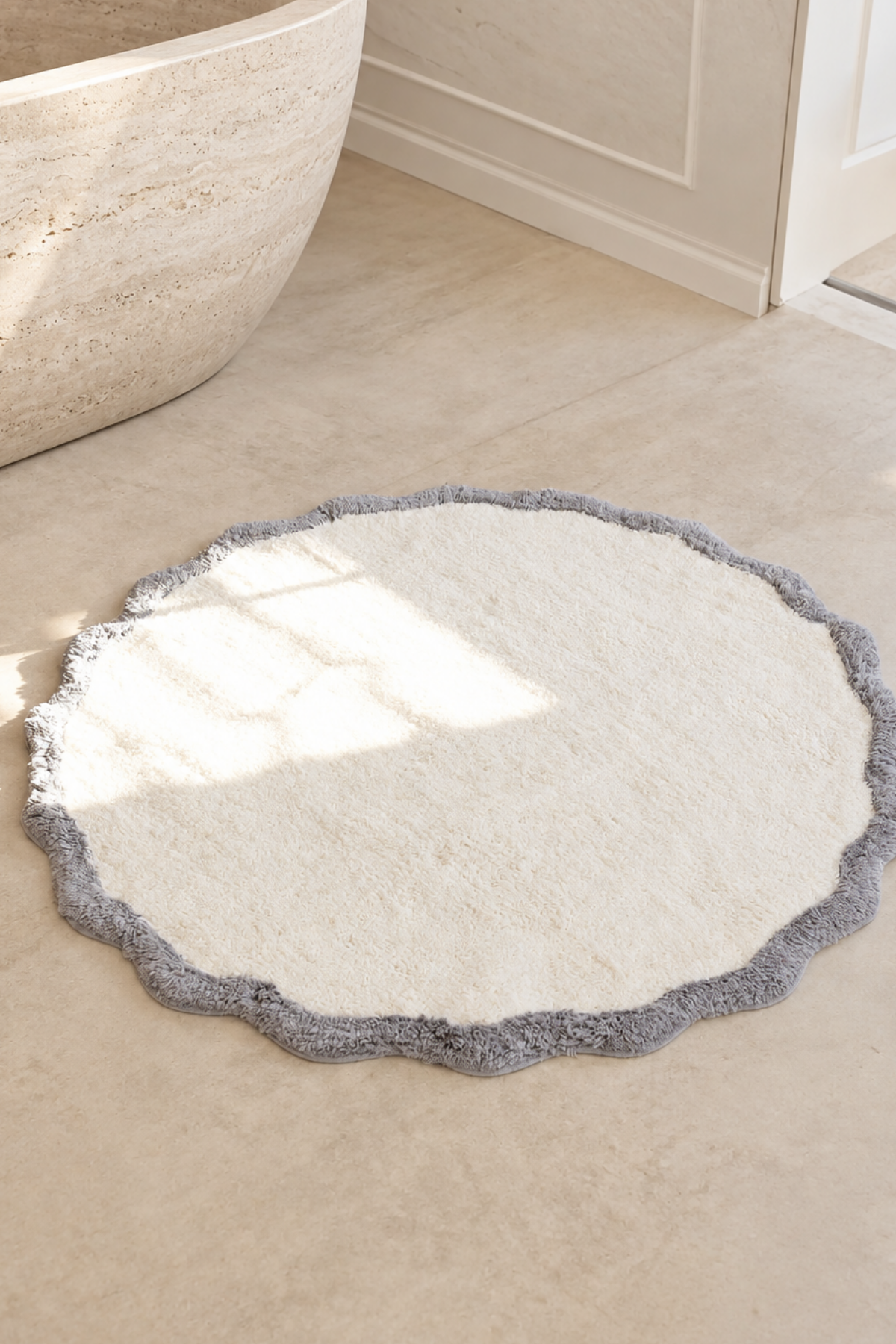 Scallop Yuvarlak Bambu Banyo Paspası 120x120 Cm Gri