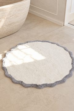 Scallop Yuvarlak Bambu Banyo Paspası 120x120 Cm Gri