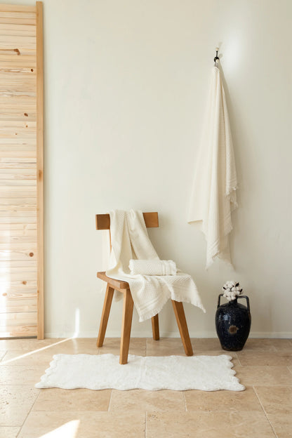 Scallop Single Bamboo Bath Mat 60x100 Ecru