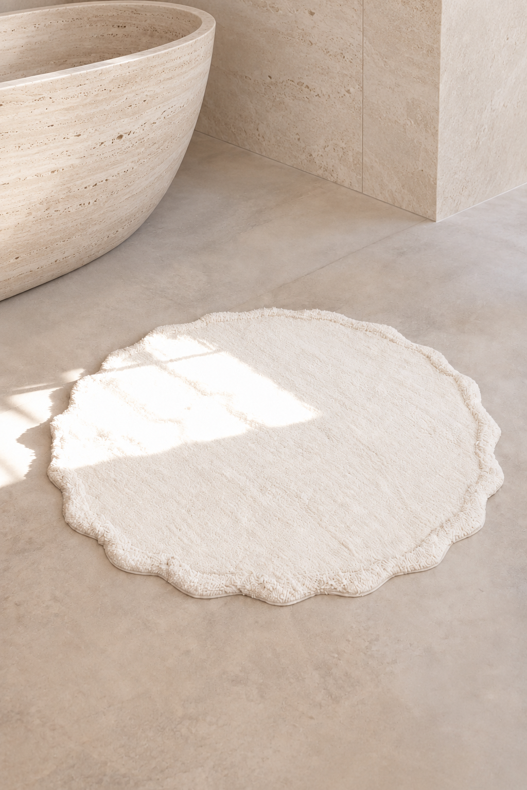 Scallop Yuvarlak Banyo Paspası Bambu 90x90 Cm Ekru
